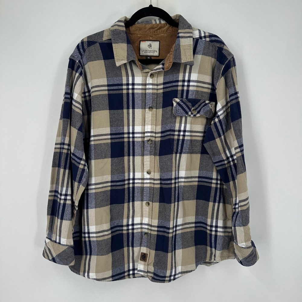 Legendary Whitetails Flannel Shirt Plaid Long Sleeve Button Up XL Corduroy Trim‎